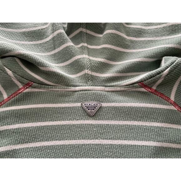 COLUMBIA PFG Green/White Stripe Soft Baja Hoodie Womens sz XL - Picture 5 of 9
